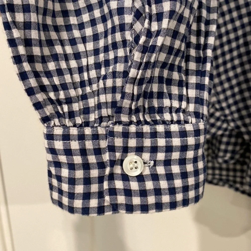 J. Crew Gathered Popover Top in Microgingham Sz 4 Navy and White - Picture 5 of 7